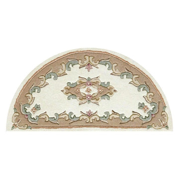 Royal Traditional Floral Aubusson Medallion Border French-Style Hand-Carved Hi-Low Textured Soft Durable Wool Cream/Beige Half Moon Rug-Melrose-Rug Love - The Most Loved Rug Store